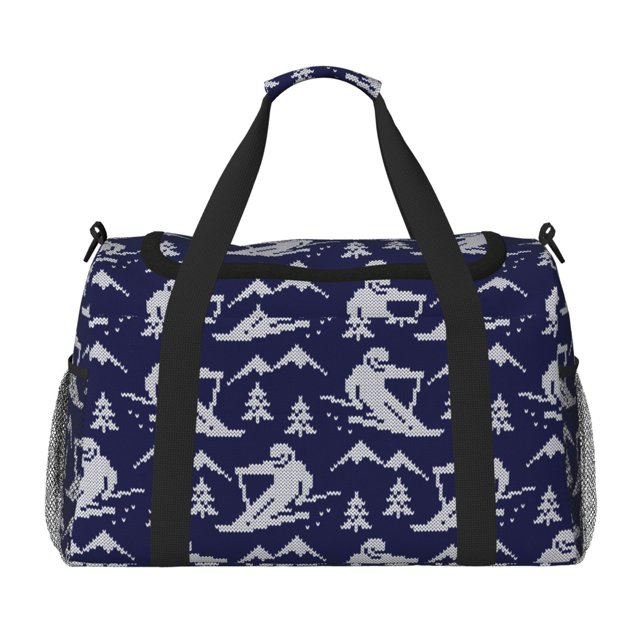 Xecao Abstract Skiing Pattern Lightweight Crossbody Weekender Bag Mesh Side Pockets Padded Handles Sports Outdoor Gear Organizer
