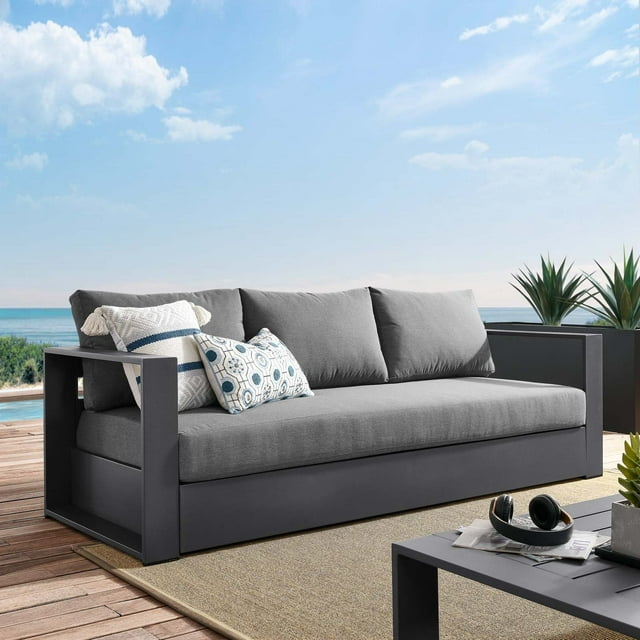 Modway Tahoe Sofa d'Extérieur pour Patio en Aluminium Enduit de Poudre, Gris Charbon