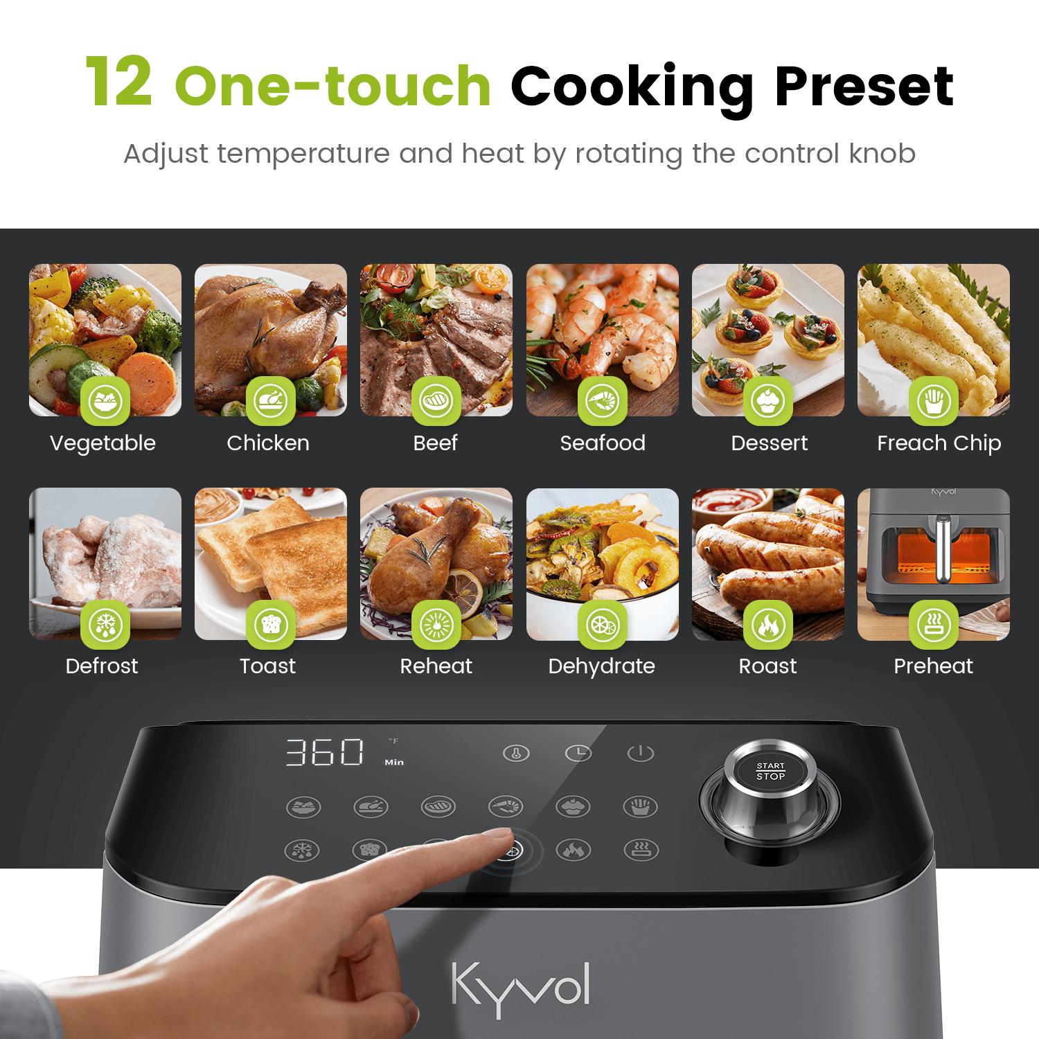 Kyvol Epichef F6T Air Fryer, 6 Quart, 8-in-1, 12 Presets One Touch with  Digital LCD Screen, Rapid Frying, Ceramic Coated Nonstick Basket, UL and  FDA 