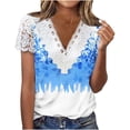 thumbnail image 2 of Ounisa Womens Short Sleeve T Shirts V Neck Digital Print Mesh Panel Pullover All Over Print Casual Spring Summer Fashion Tops S-2XL, 2 of 5