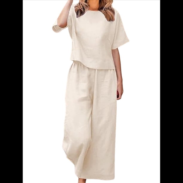 Conjunto de 2 Piezas para Mujer: Blusa de Media con Cuello y Pantalón con Bolsillos, Informal para el Trabajo y Viajes. Cremoso 4XL