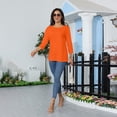 thumbnail image 6 of DENGDENG 3/4 Length Sleeve Shirts for Women Casual Boat Neck Tops Plus Size Elbow Summer Blouses Cute Three Quarter Length Pullover Top Boho Tunics Orange S, 6 of 9