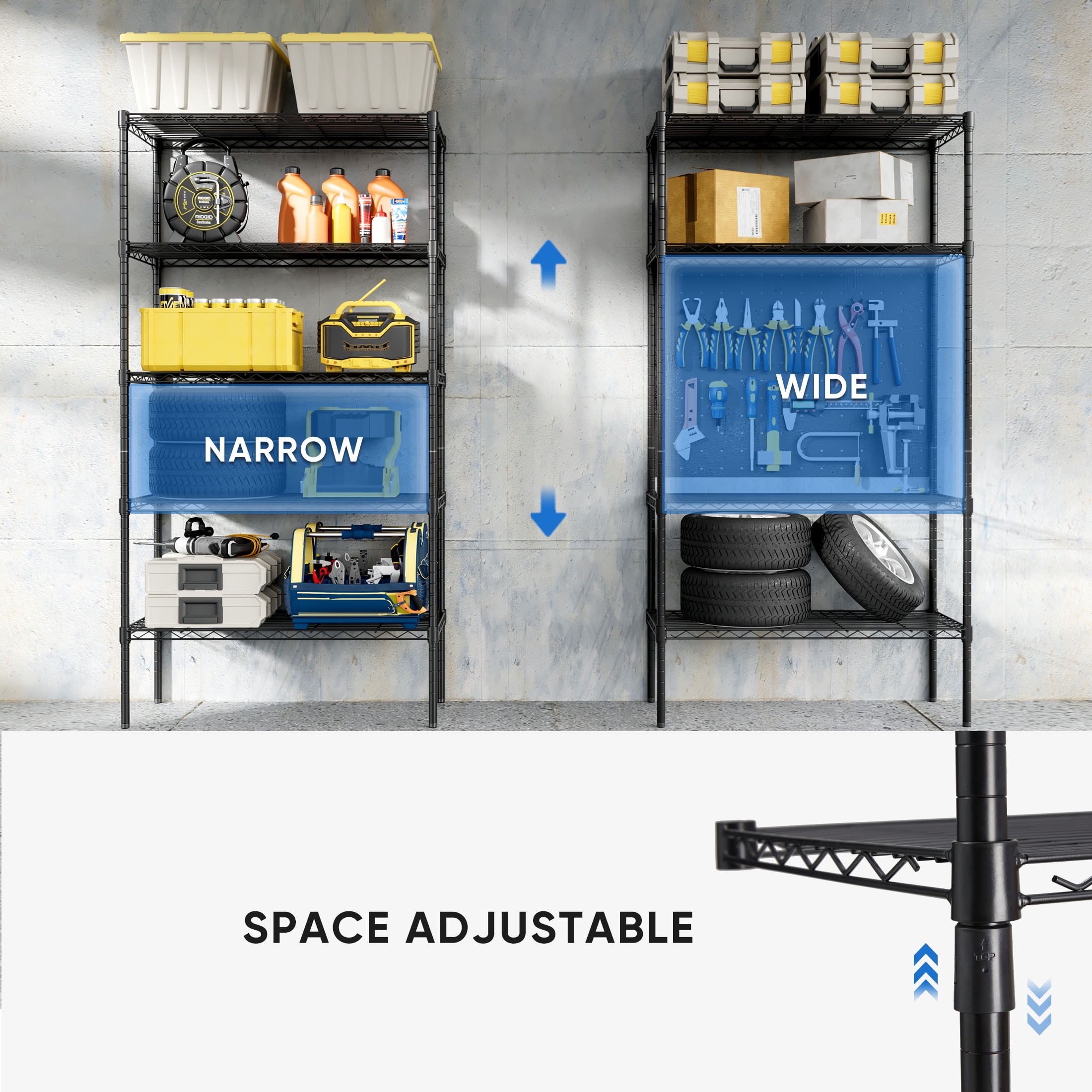 edx 5 Tier Metal Shelving Unit, 35.43"W x 13.78"D x 69.3"H Height Adjustable Wire Storage Shelves, H(图5)