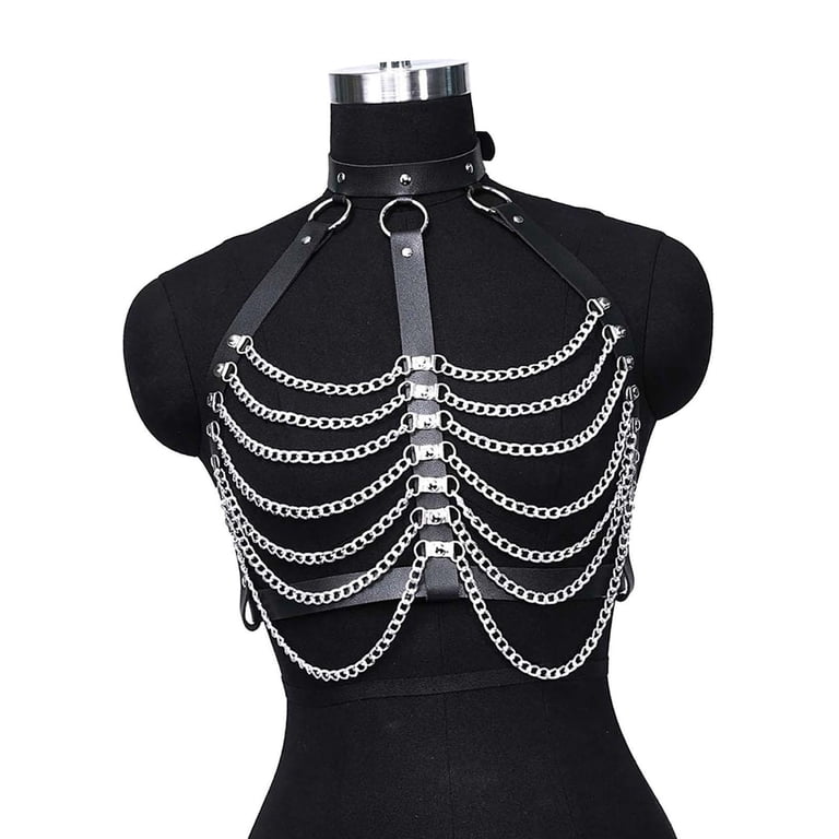 PU Leather Draped Layered Chain Choker Harness Chain Choker Harness - Etsy main image 2