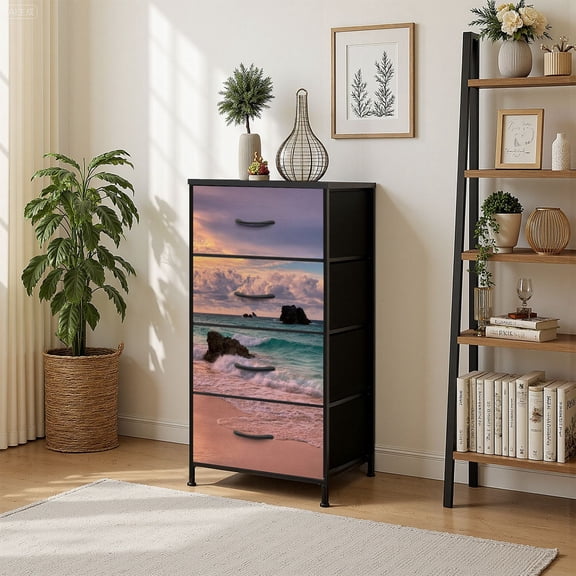 4 Drawer Vertical Storage Dresser Pink skies paradise storm approaches with Wood Top Fabric Pull Drawers