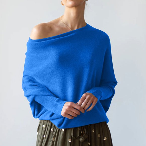 RKSTN sweaters for women Women's One Shoulder Loose Long Sleeved Knitted Sweater early fall fashion