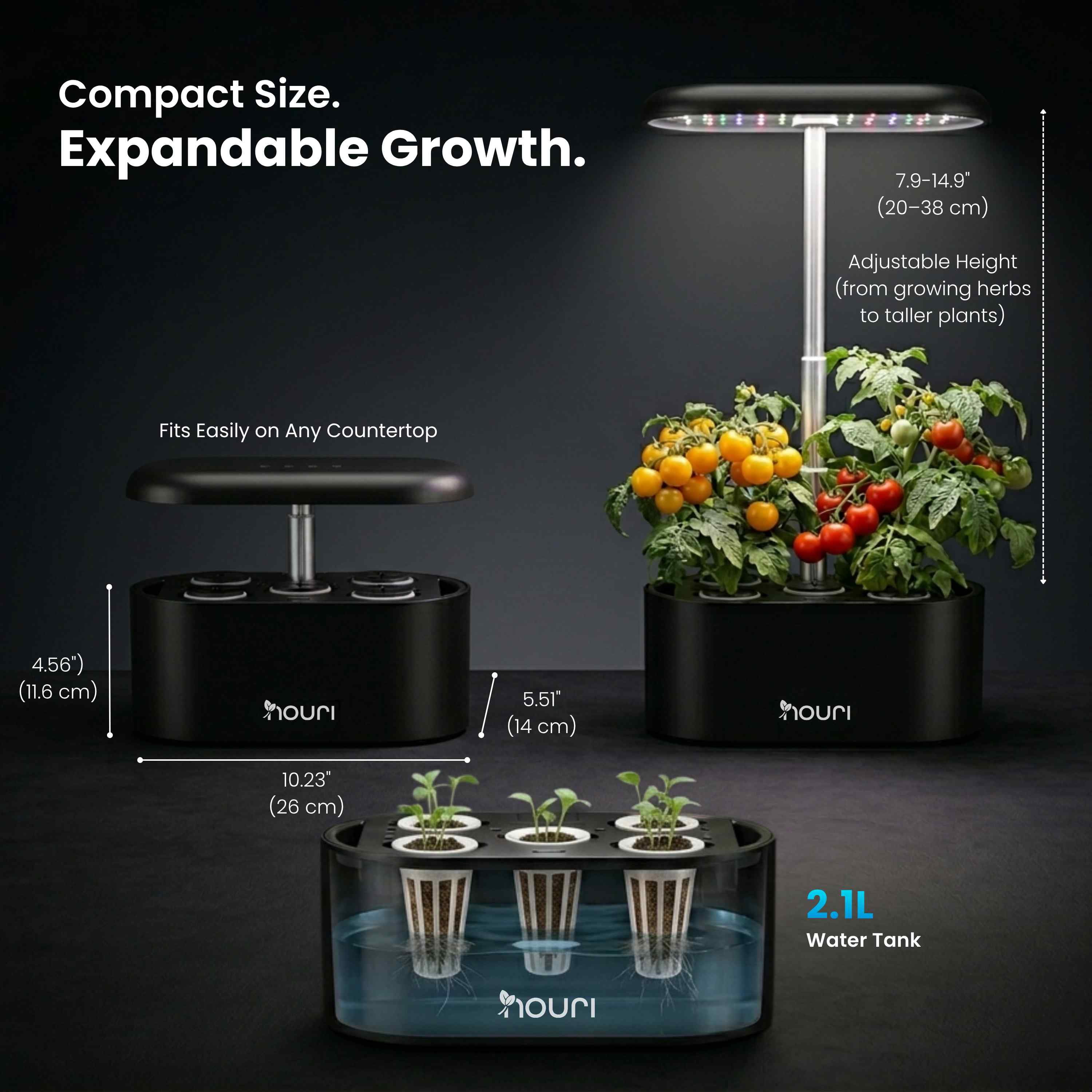 Nouri Hydroponics Growing System, 5 pod APP Smart Indoor Herb Garden Kit with LED Grow Lights, Hydroponic Herb Garden with Basil Seeds Included