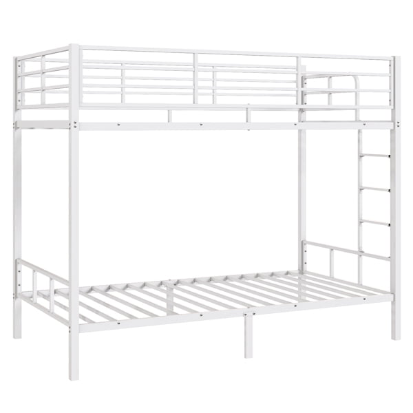 White Twin Bunk Bed Square Tube High Guardrail Side Ladder Opening Iron Bed