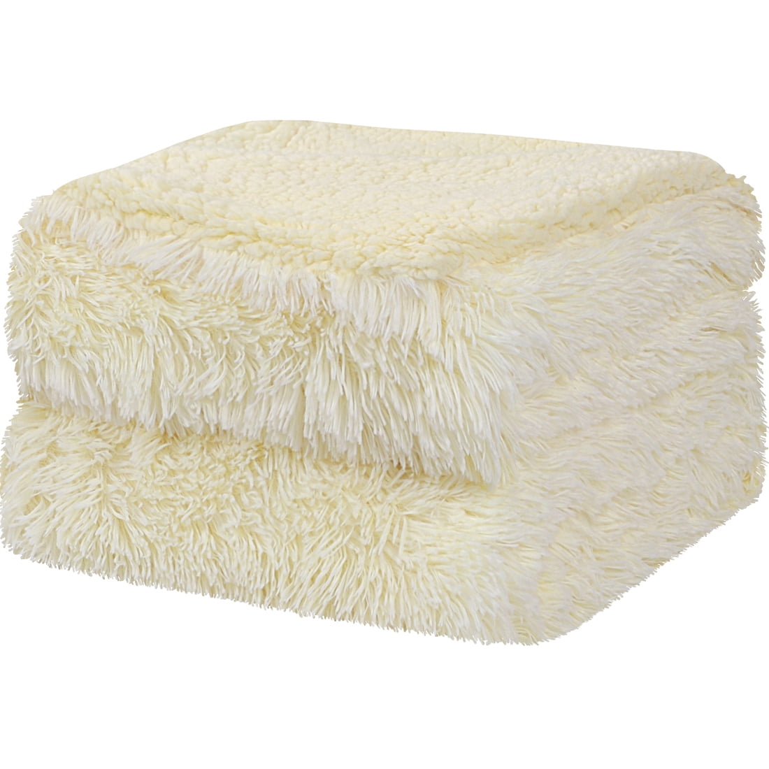Unique Bargains Doublesided Fluffy Shaggy Faux Fur Blanket Cream Twin(60" x 80")