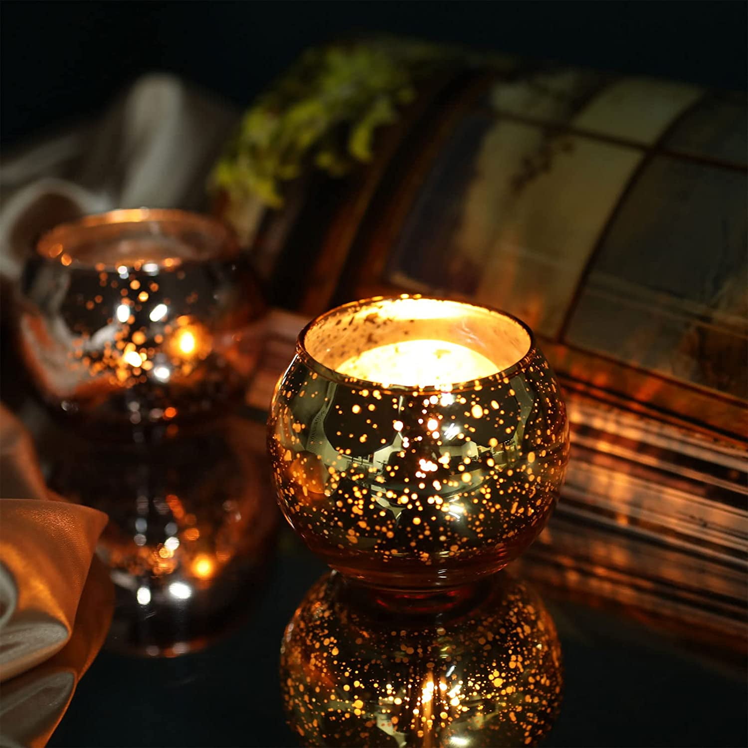  DARJEN Votive Tea Lights Candles Holders for Wedding  Centerpieces & Party Decorations ,Table - Mercury Glass , 24Pcs, Gold :  Home & Kitchen