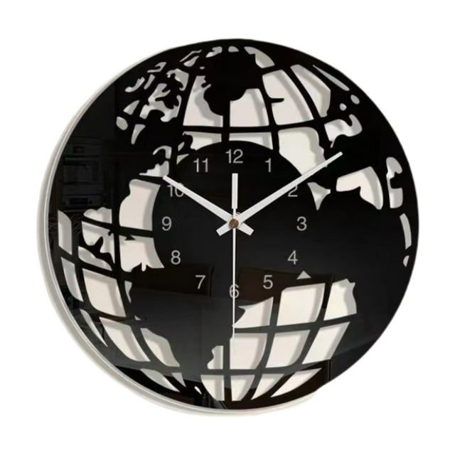 veasfak World Map Pattern Round Wall Clock Silent Non Ticking Accurate Movement Decorative Home Decoration for Home Decor Lightweight 38cm