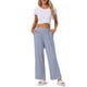 thumbnail image 2 of Pantalones de pijama de algodón para mujer INSPIRE CHIC con cintura elástica, sueltos, pantalones de lounge con bolsillos, pantalones de sudadera S a rayas azules, 2 of 6