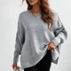 thumbnail image 2 of Jersey de punto de manga larga con cuello redondo para mujer, suéter holgado de moda con dobladillo dividido de Color puro para citas, gris claro L, 2 of 7