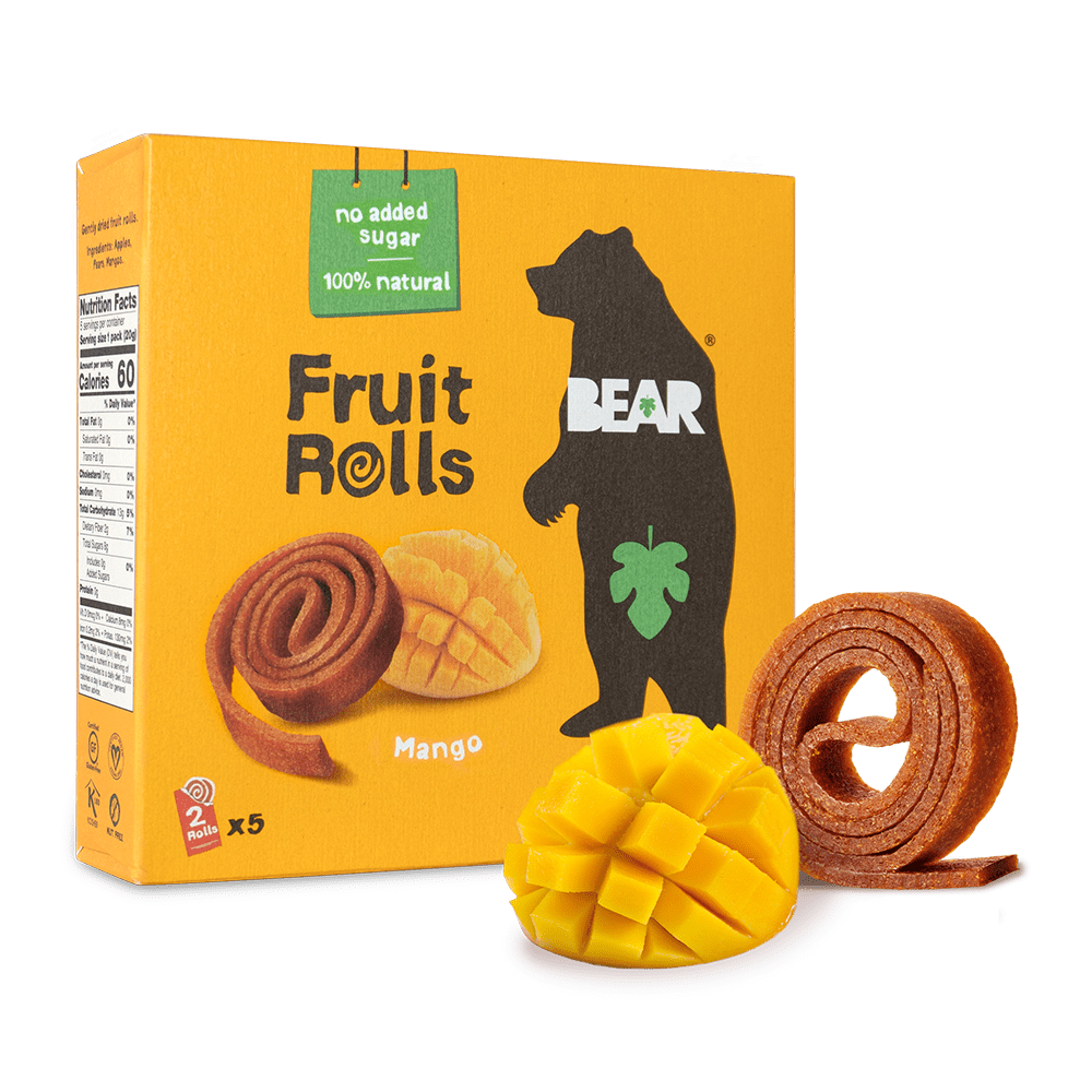 BEAR Fruit Snack Rolls Mango, 5 count, 3.5oz, Non-GMO, Gluten Free, Vegan, Kosher.  100% all natural fruit snacks with no added sugar