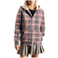 thumbnail image 2 of Winter Hooded Jackets for Women Trendy Plaid Long Sleeve Coats Warm Flannel Shacket Casual Zip up Outerwear New Waterproof Jackets for Women Style B-3 Pinky XL, 2 of 6