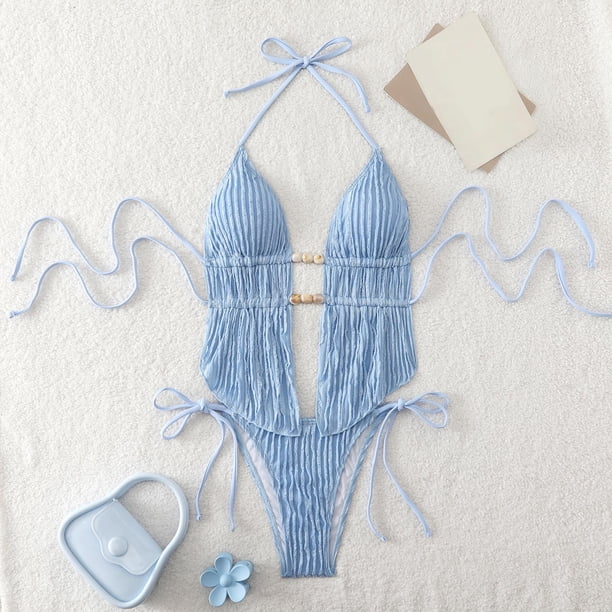 Trajes de baño para mujer, bikinis de cintura alta con cordón ajustable, traje de baño de una pieza fruncido, trajes de baño para mujer, trajes de baño para mujer, traje de baño para mujer, trajes de
