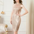 thumbnail image 3 of SWSMCLT Women's High Neck Party Hoho Homecoming Dresses Fancy Evening Gown Glitter Tassel Fringe Summer Sequin Vintage Disco Bodycon Dress Golden Champagne 4, 3 of 4