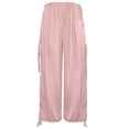 thumbnail image 5 of CUZIBR Girls Pants Solid Color Casual Lightweight Outdoor Joggers Wide Leg Loose Pants Elastic Waist Side Drawstring Slit Hem Adjustable Soft Casual Beach Trousers,Pink,140cm, 5 of 5