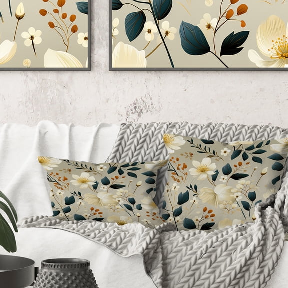 Designart "Subdued Grey Beige Floral Minimalism I" Floral Printed Throw Pillow