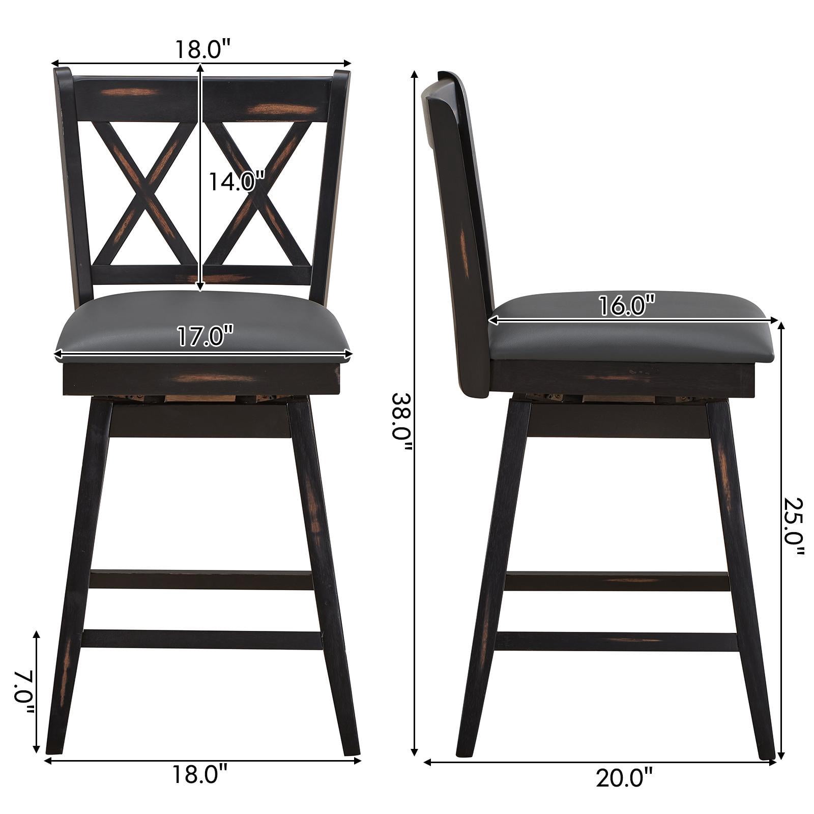 Giantex 24" Counter Height Cushioned Bar Chair, 360° Swivel Farmhouse Barstool w/Ergonomic Backrest, Waterproof PVC Surface & Solid Wood Structure