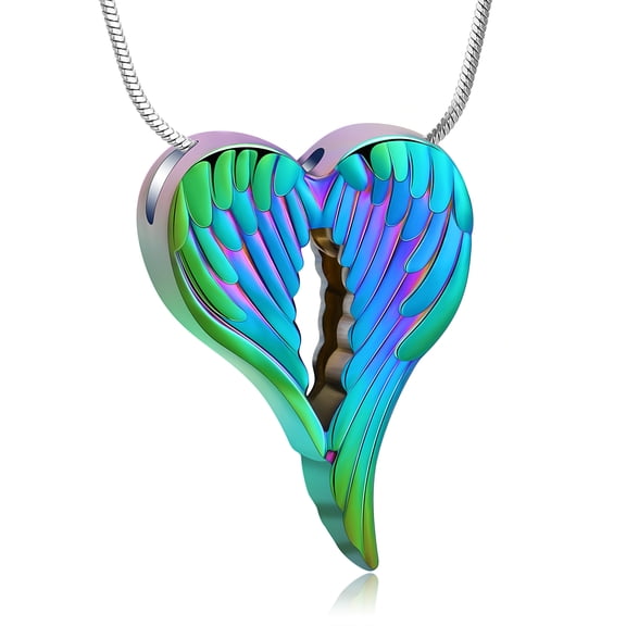 Wing & Heart Urn Necklaces for Ashes for Women Men Cremation Pendant Necklace for Ashes Stainless Steel Memorial Jewelry for Love Ones
