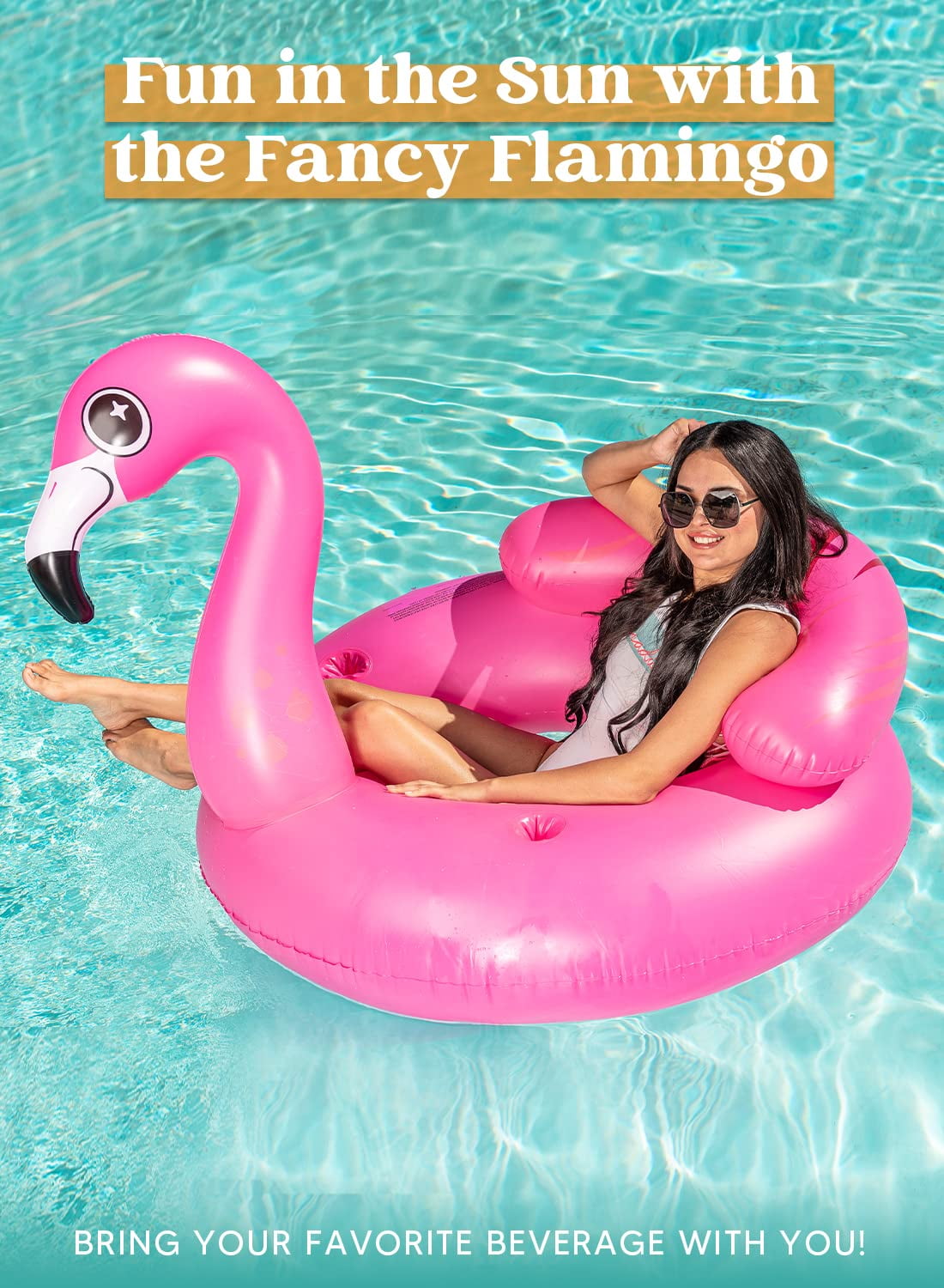 Joyfy 45" Inflatable Flamingo Pool Float, Summer Pool Raft Lounge for Adults & Kids, with 2 Cup Holders and Head Rest