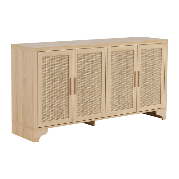 *62.2" Rattan Sideboard Cabinet - 4-Door Storage Console with Adjustable Shelves