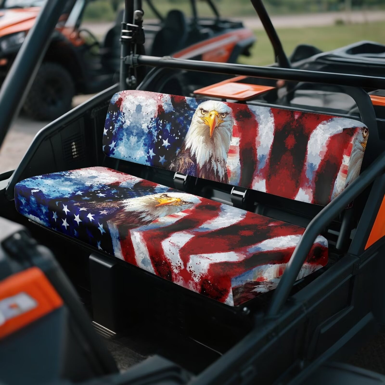 Uorisanigo UTV Bench Seat Cover Set Compatible with Kawasaki Mule, Scratch-Proof American Flag Eagle Front Bench Covers Protection, Accessories UTV Seat Cover Fit for Kawasaki Mule 4010