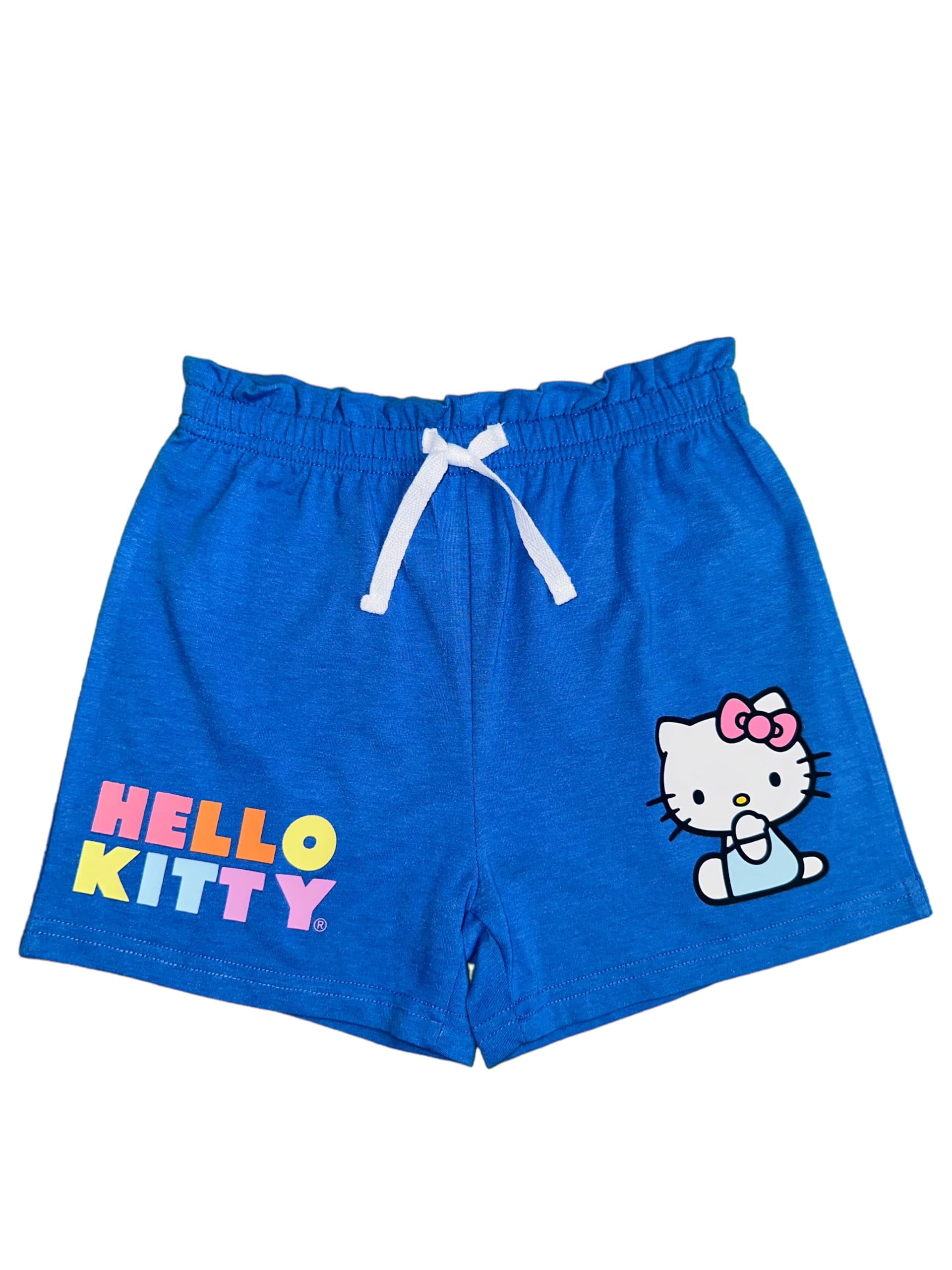 Hello Kitty Girls 2-Piece Fashion Tee Shirt and Active Short Set with Tie Front Top and Fashion Dolphin Shorts Summer Clothes for Little Girls (Yellow, 3T)
