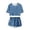 a-Blue439134, variant on VNKIDY Girls Kids Summer Two Piece Homewear Outfit With Lightning Print Round Neck Cropped Top Contrast Hem Elastic Waist Shorts Set For Casual Daily Wear Classic Set