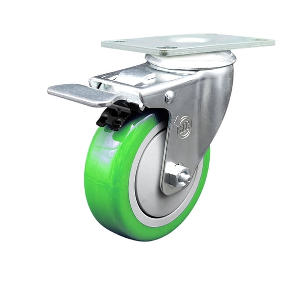 4 Inch SS Green Polyurethane Top Plate Caster with Total Lock Brake SCC