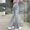 thumbnail image 4 of Girls Flare Jeans Fashion Elastic Waist Denim Pants Bell Bottoms with Pockets Size 5-15, 4 of 5