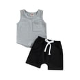 thumbnail image 2 of Baby Boy Summer Clothes Solid Color Sleeveless Tank Top Vest Elastic Waist Shorts Set 2Pcs Toddler Casual Outfits (White, 18-24 Months), 2 of 7
