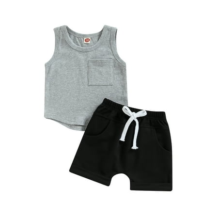 

Meihuida Toddler Boys Girls Clothes Sleeveless Round Neck Solid Color Vest Tops Drawstring Short Pants Casual Outfits