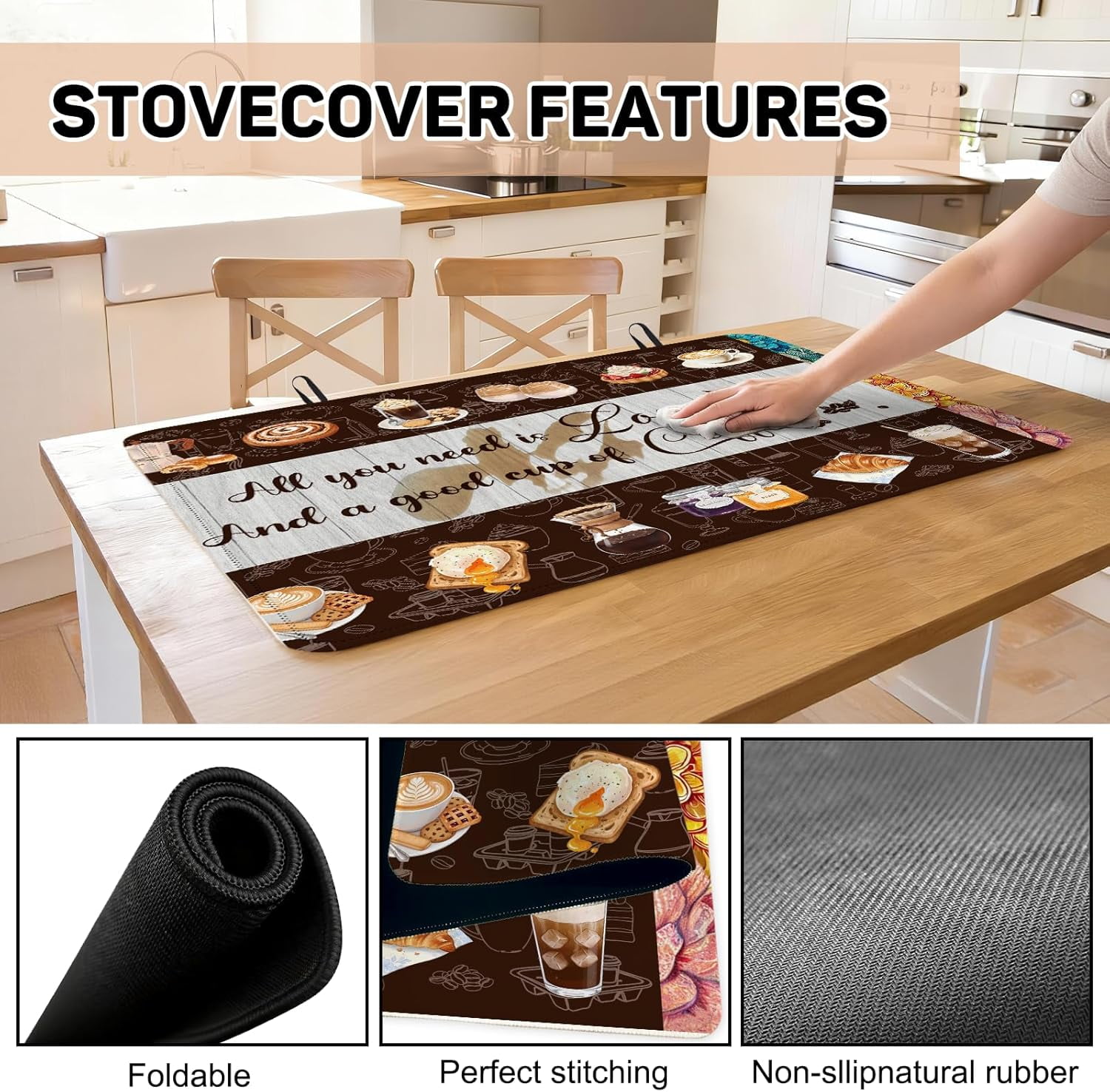 Coffee Stove Top Cover for Electric Stove, Coffee Ceramic Stove top Cover, Heat Resistant Glass Cooktop Cover, Flat RV Range Stovetop Protector, Dish Drying Mat for Kitchen, 28"x20"