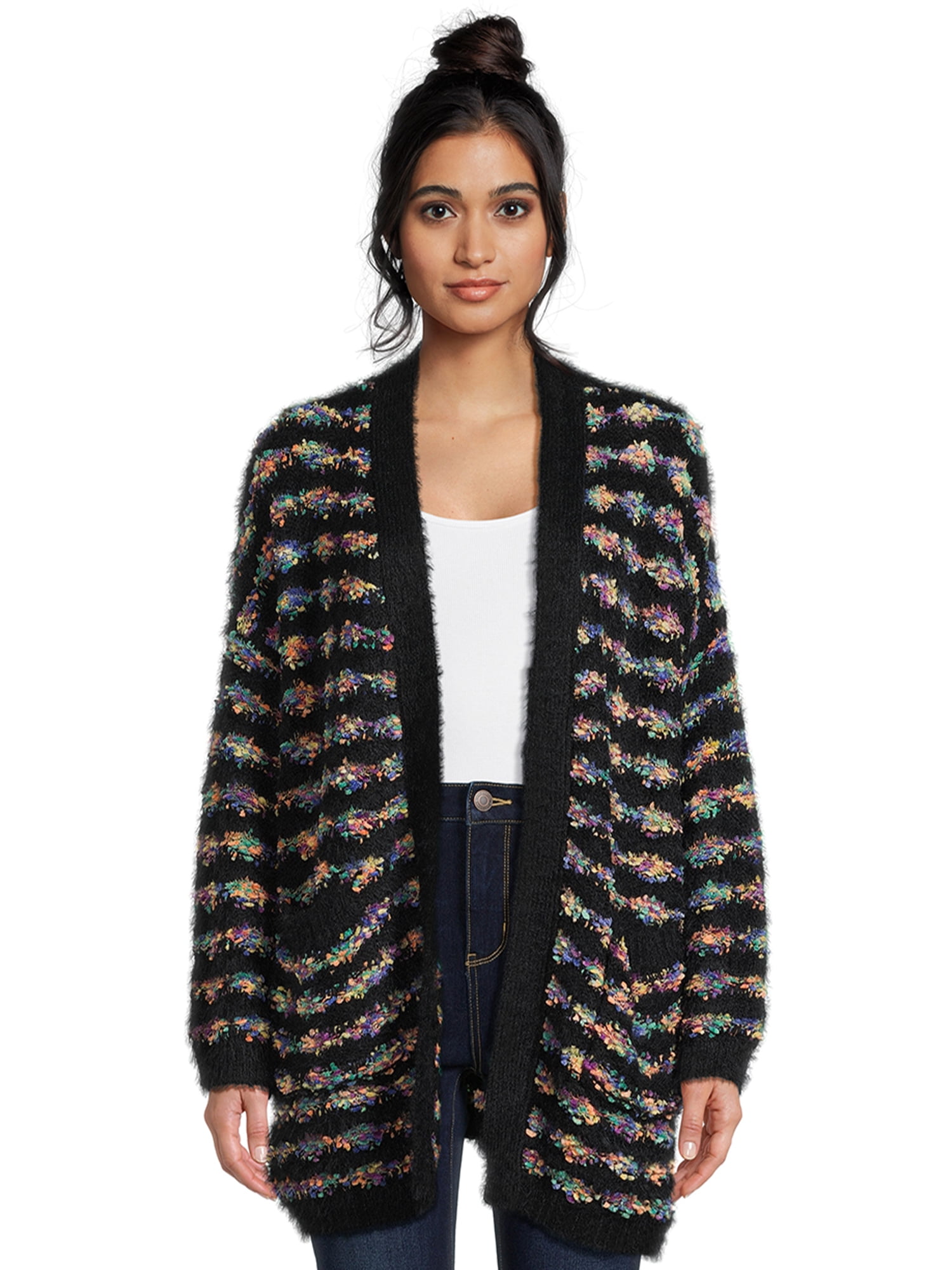 Dreamers by Debut Women's Open Front Rainbow Cardigan Sweater