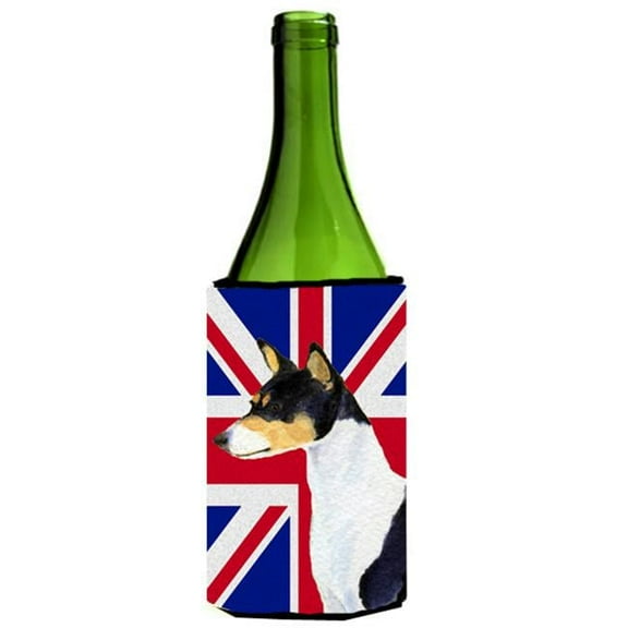 Basenji With English Union Jack British Flag Wine bottle sleeve Hugger - 24 Oz.