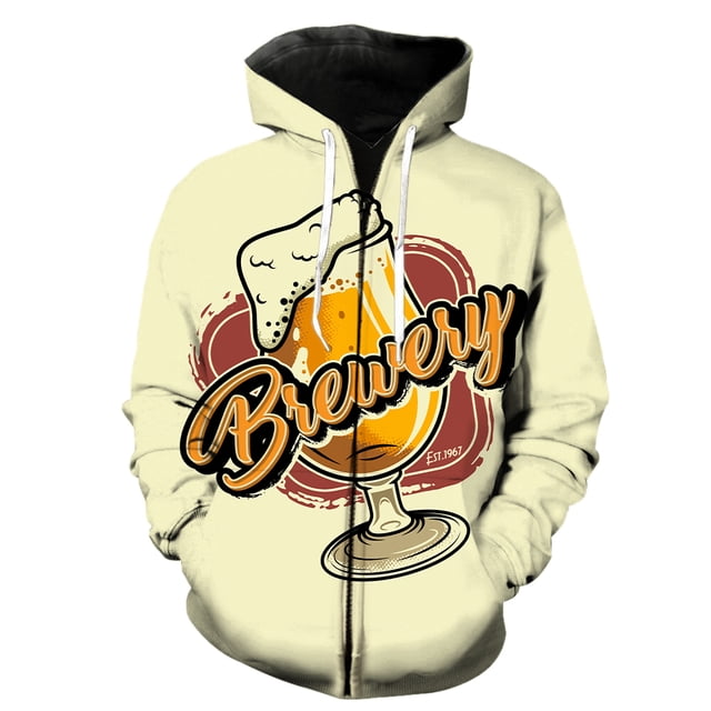 Sudadera con capucha y cremallera para hombre, diseño de festival de cerveza de dibujos animados, estilo Harajuku, manga larga, unisex, 2024