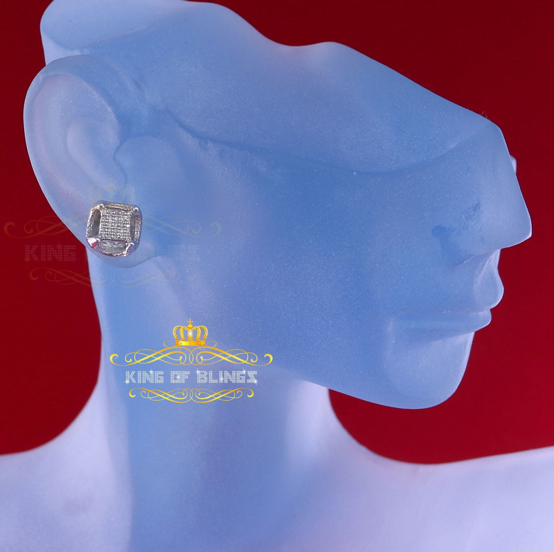 King of Bling's Women's Stud In 925 White Sterling Silver 0.15ct Diamond Stud Men's Earrings