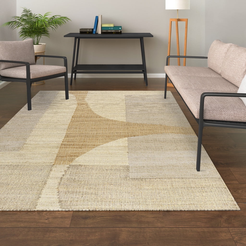 5 x 8 Natural and Ivory Abstract Hand Woven Area Rug