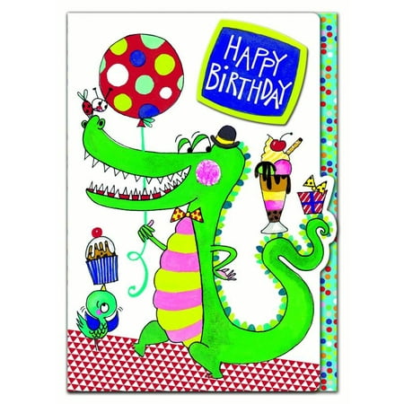 Sundial Design - Rachel Ellen Designs Crocodile with Ice Cream Sundae and Balloon Birthday Card for Kid / Child