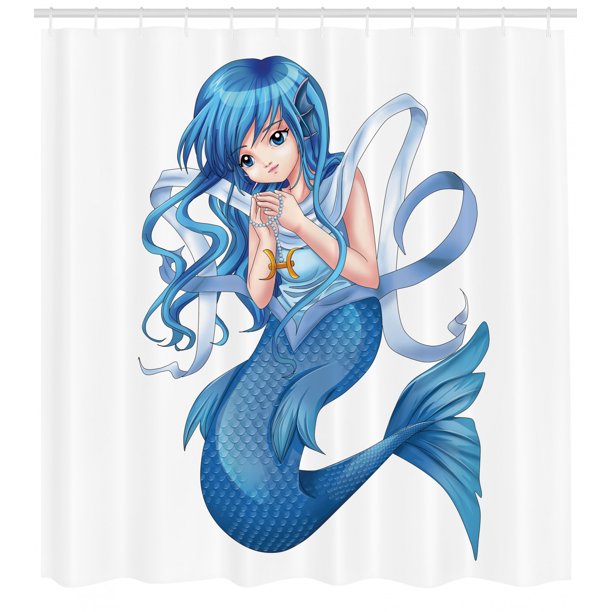 Anime Shower Curtain, Manga Cartoon Style Character of a Pisces Girl