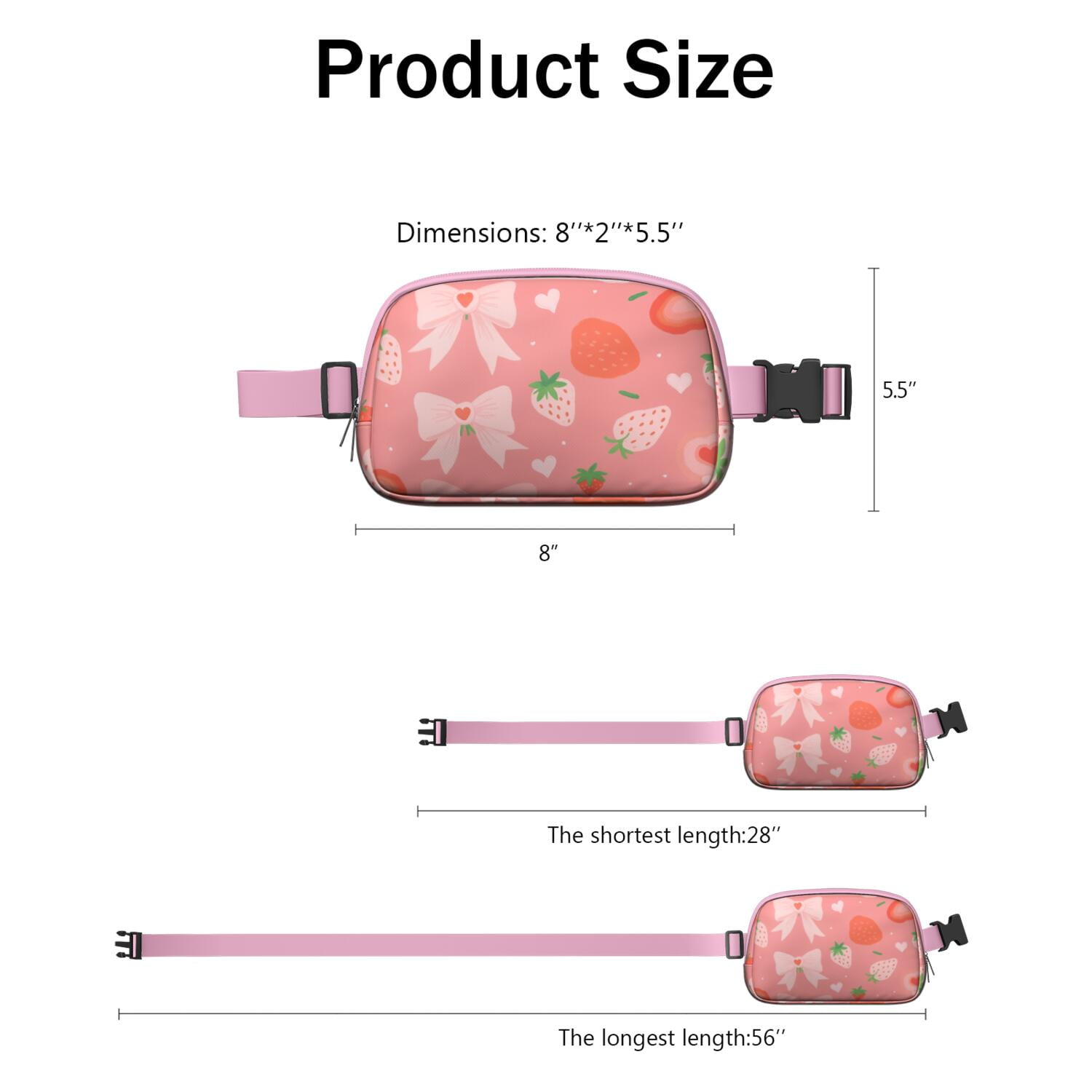 Waist Bag for Men&Women Waist Bag & Hip Bum Bag with Adjustable Strap for Casual Running Hiking Cycling Strawberry Bow Sporty Waist Pack