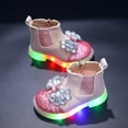 thumbnail image 3 of Dakaela 6M-6Y Baby Girls Glitter Ankle Boots Light up Toddler Chelsea Work Booties Side Zipper Soft Sole Kids Outdoor Walking Shoes Red, 3 of 7