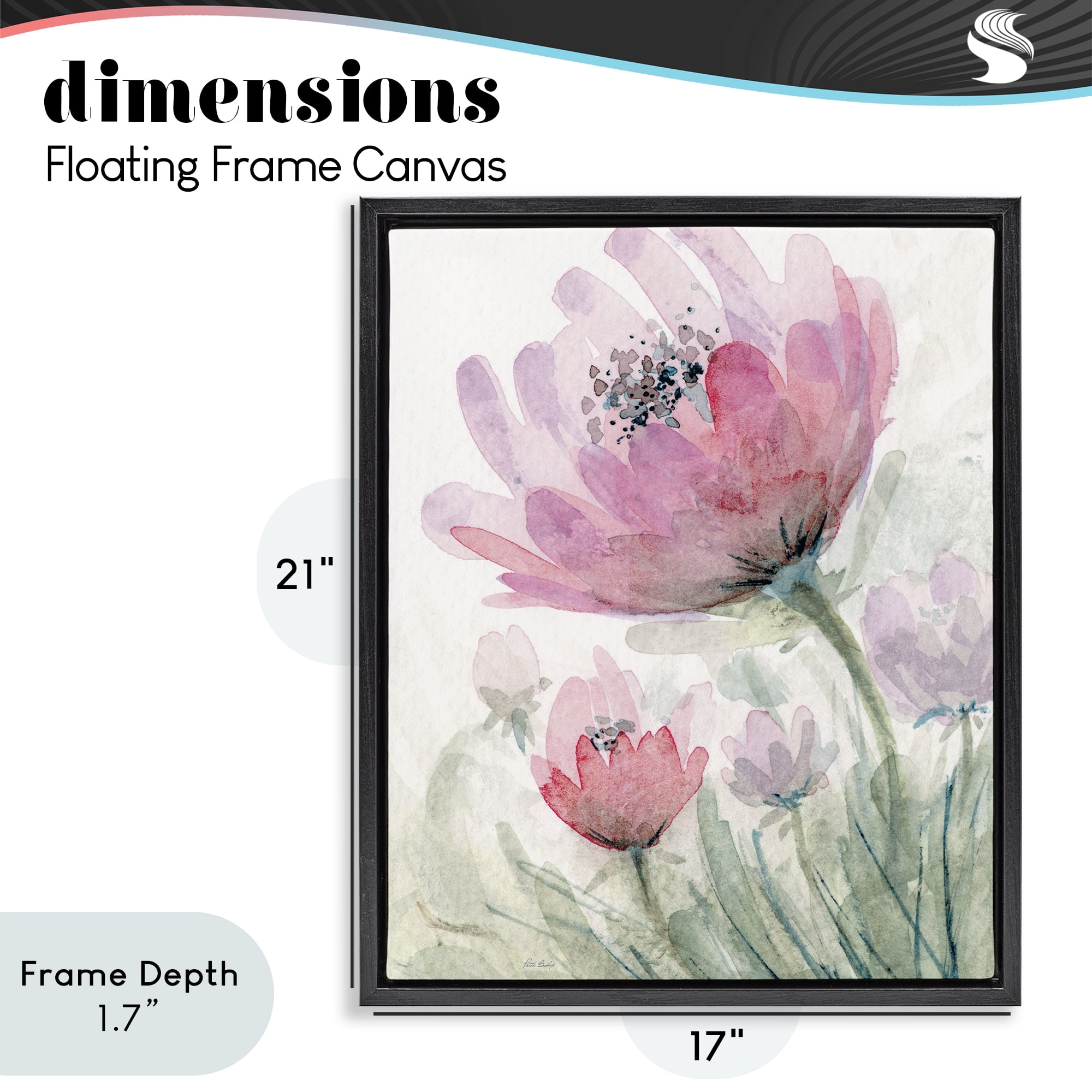 Stupell Industries Pink Flower Blossoms Black Framed Floater Canvas Wall Art, design by Patti Bishop