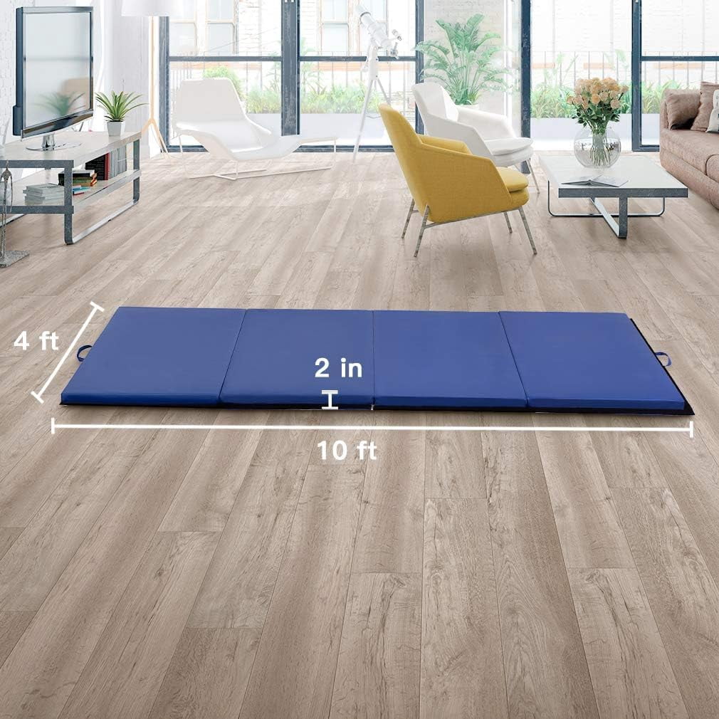CL.HPAHKL Folding Gymnastics Mat 4'x10'x2'' Portable Lightweight Tumbling Mat for Kids Adults Yoga Home Gym Fitness, Blue