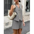 thumbnail image 3 of PRETTYGARDEN Women's Summer 2 Piece Outfits Sleeveless Matching Sets Button Down V Neck Vest Waistcoat and Pockets Shorts, 3 of 8