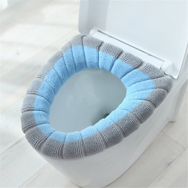 Cojín de asiento de inodoro Keeplus, grueso y de invierno, de punto, lavable, fácil de instalar y cómodo.