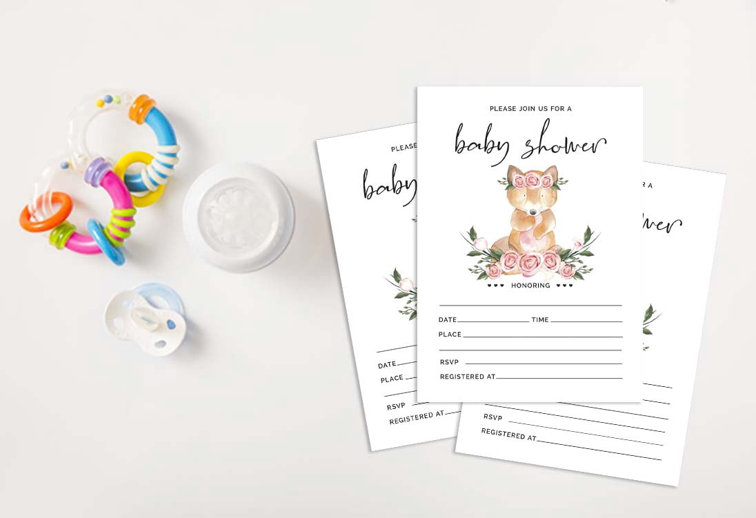 Inkdotpot 30Fox Jungle Animals Baby Shower Invitation Cards Gender Neutral Fill In Blank Invites