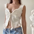 thumbnail image 4 of KHONTS Women's Elegant Lace V Neck Camisole Sleeveless Spaghetti Strap Slim Crop Tops Retro Backless Tanks Top Summer Clothes White S, 4 of 7